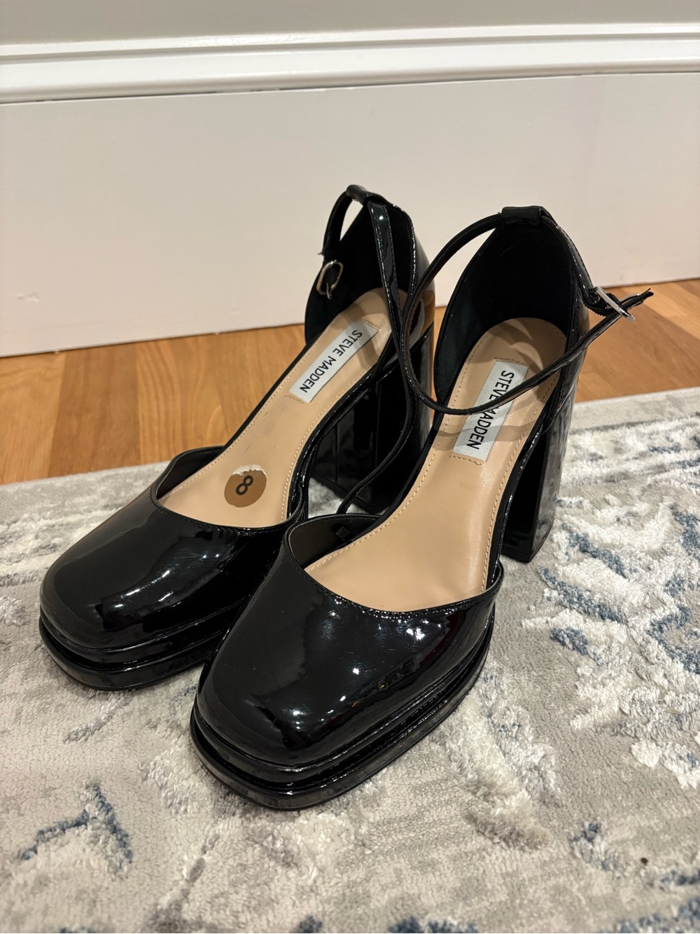 Steve Madden Black Patent Platform Block Heel Mary Jane Pumps - Picture 3 of 7